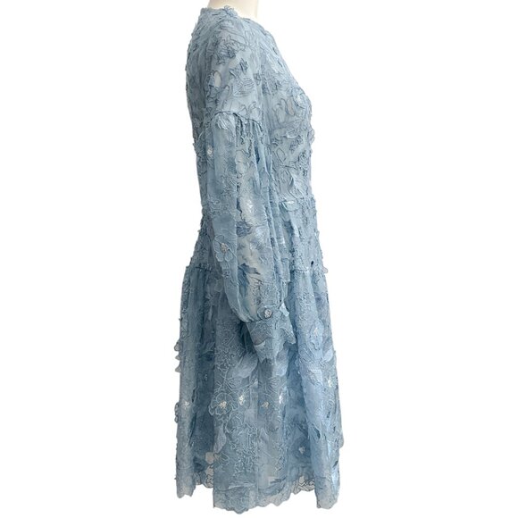 Erdem Light Blue Silk Floral Applique Dress - Picture 2 of 4